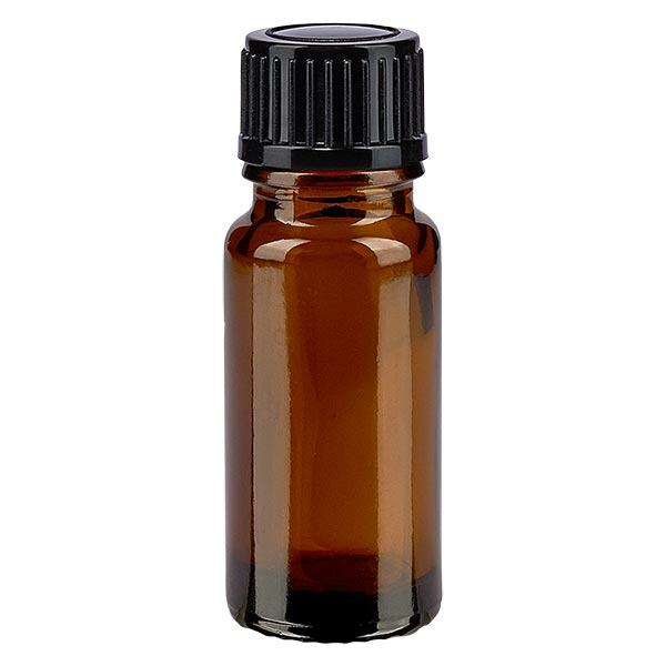 Bruine glazen fles 10ml met zwart schroefsluiting St Bruine glazen fles 10ml met zwart schroefsluiting St
