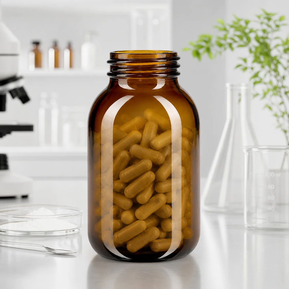 Hoogwaardige 500ml fles met wijde hals gemaakt van UV-beschermend amberglas voor optimaal bewaren