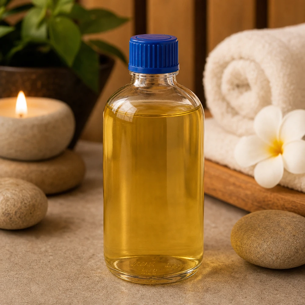 Doorzichtige fles van 100 ml met blauwe dop voor massageoliën en cosmetica ClearLine UT18