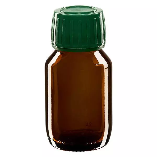 50ml Euro-medicijnfles bruin met groene schroefsluiting VR