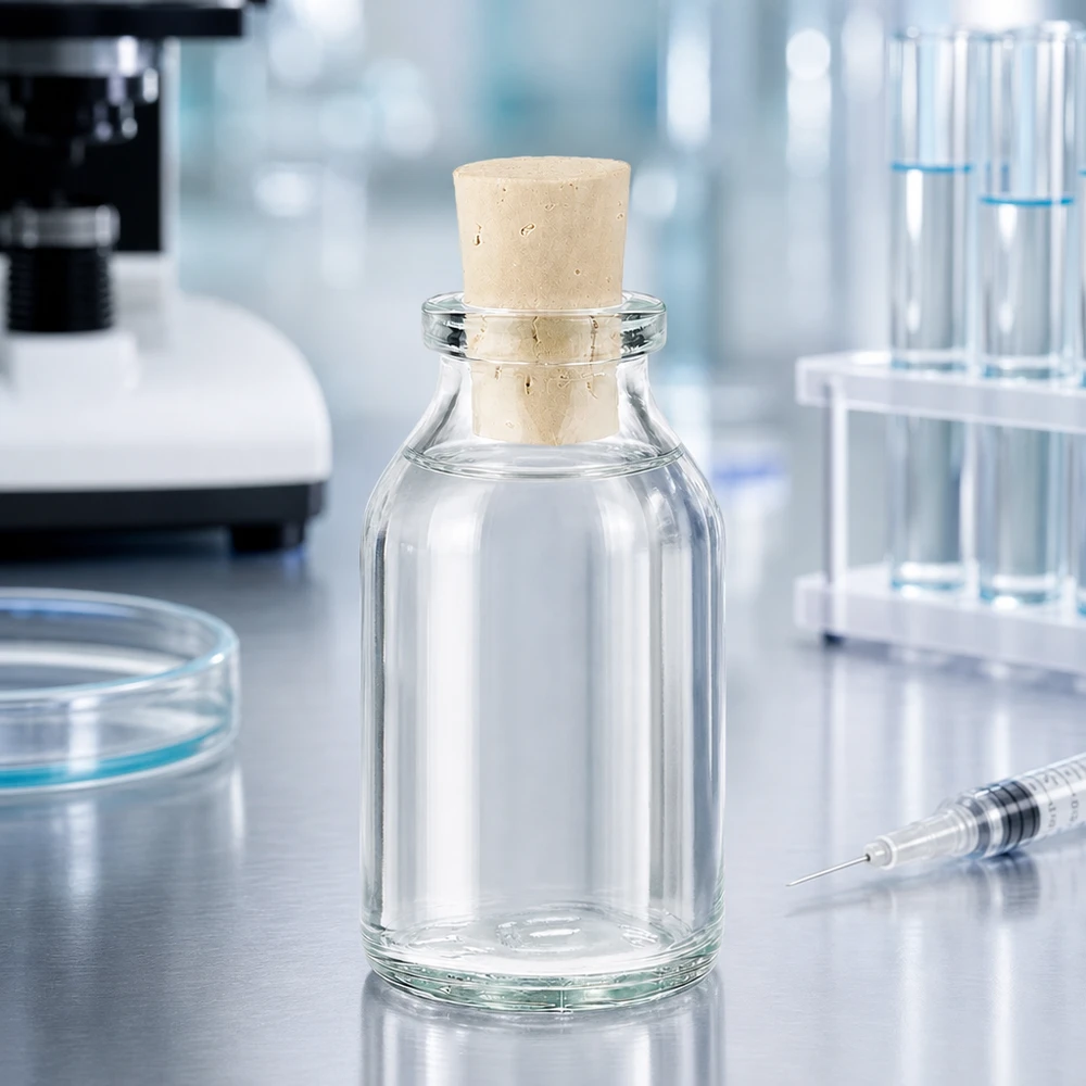 Injectiefles helder glas 20ml met kurk 11/14mm Leere transparente 20ml Flasche mit Korkstopfen als Probenbehälter im Wissenschaftslabor