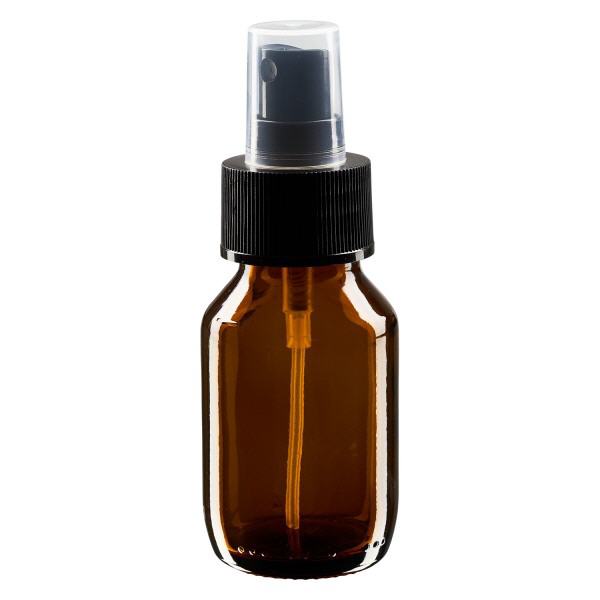 50ml Euro-medicijnfles bruin met verstuiver zwart incl. dop transparant 50ml Euro-medicijnfles bruin met verstuiver zwart incl. dop transparant