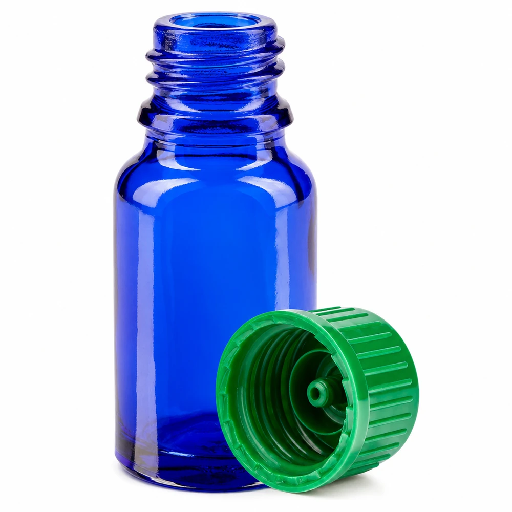 10ml flesje BlueLine UT18 10 kobaltblauw met groene dop voor lichtbescherming