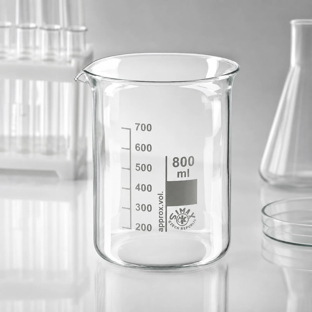 Transparant borosilicaatglas bekerglas van 800 ml met duidelijke milliliterverdeling voor nauwkeurige metingen
