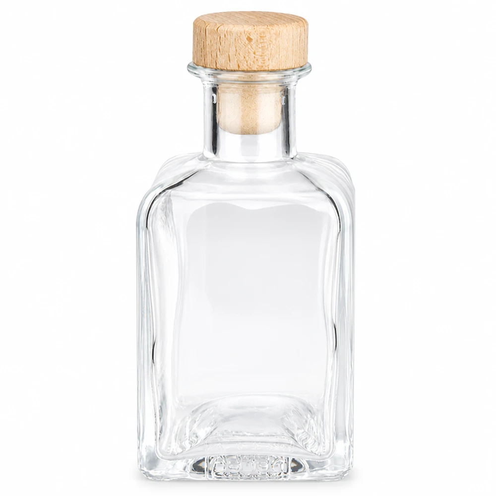 200ml glazen fles Clara met houten kurk leeg transparante rechthoekige kurkstop decoratieve fles