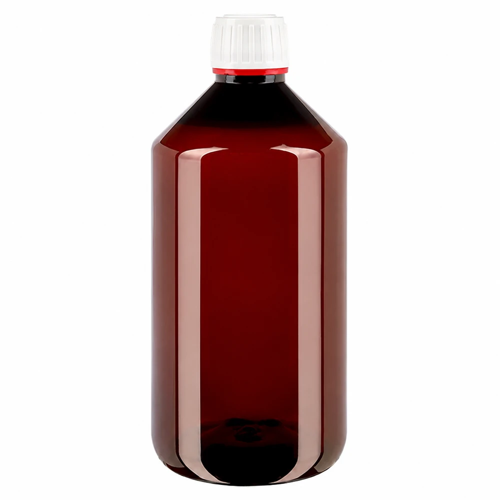 PET fles 750ml met witte/rode verzegelstop Verzegelstop Farmaceutische bruine glazen verpakking ter vervanging van een PET-fles van 750 ml met OV-veiligheidssluiting