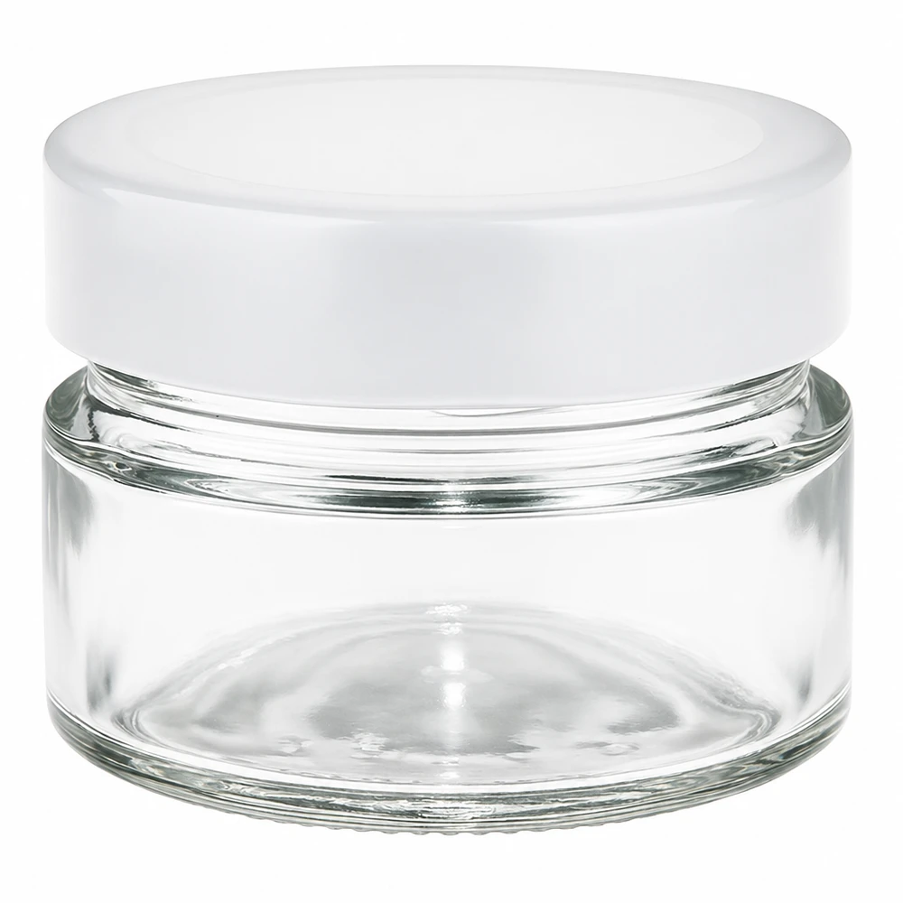 80 ml rond potje met wit BasicSeal deksel - transparant glazen potje voor cosmetica en opslag