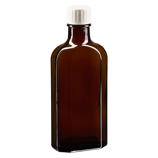 125 ml bruine meplatfles met DIN 22 monding, inclusief schroefsluiting DIN 22 wit met gietring 125 ml bruine meplatfles met DIN 22 monding, inclusief schroefsluiting DIN 22 wit met gietring