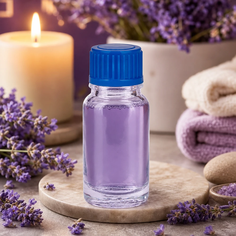 10ml flesje 11mm SV blauw STD ClearLine UT18/10 10 ml ClearLine UT18/10 lavendelolie, flesje met blauwe schroefdop 11 mm, SV, aromatherapie, spa