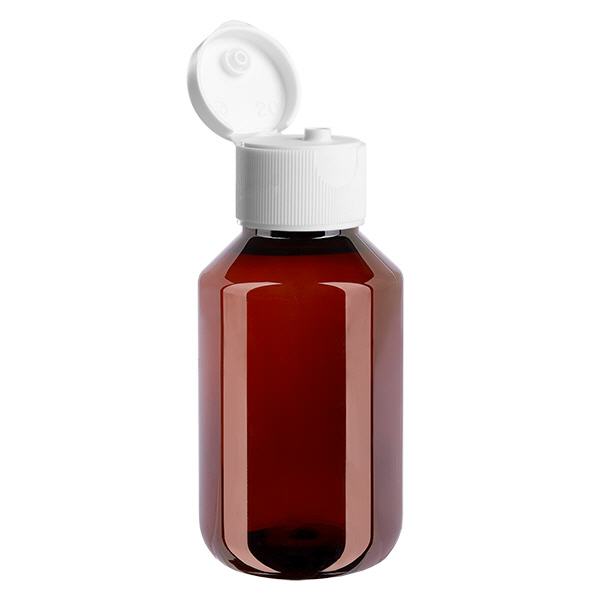 PET-fles 100ml met witte flip-top dop. PET-fles 100ml met witte flip-top dop.