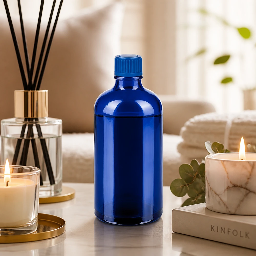 100ml fles 11mm SV blauw STD BlueLine UT18/100 Hoogwaardige blauwe glazen fles 100ml BlueLine voor het stijlvol bewaren van serums en tincturen