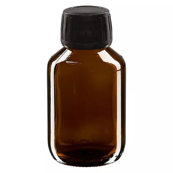 100ml Euro-medicijnfles bruin met zwarte schroefsluiting VR