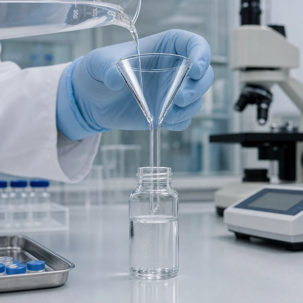 Precieze laboratoriumtrechter met een hoek van 60 graden gemaakt van chemisch bestendig borosilicaatglas