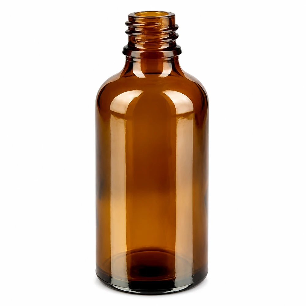 Elegante amberkleurige glazen fles 50ml met slanke vorm voor professionele productpresentatie