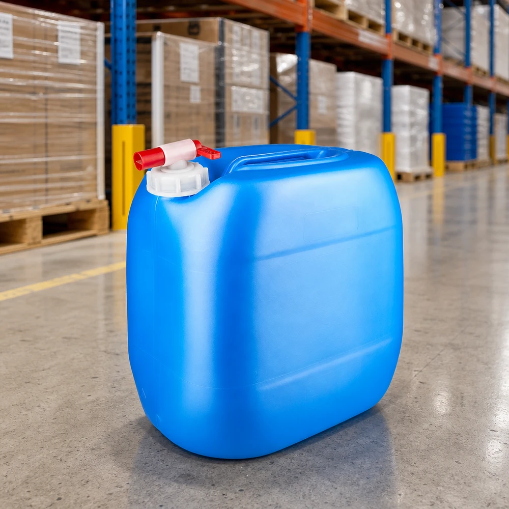Canister 30 liter blauw met aftapkraan Blauwe jerrycan van 30 liter met ergonomische draaggreep en rood uitloopventiel