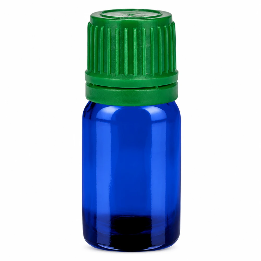 5ml flesje 11mm SV groen OV BlueLine UT18/5 Blauw glazen flesje met groene dop 5ml voor het nauwkeurig doseren van vloeistoffen