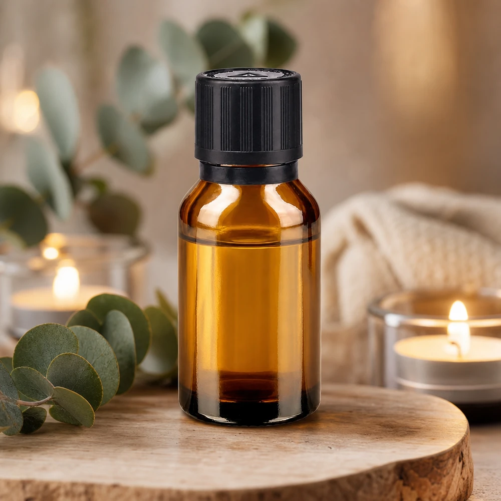 UV-bestendig bruin glazen flesje van 15 ml met kindveilige sluiting voor etherische oliën