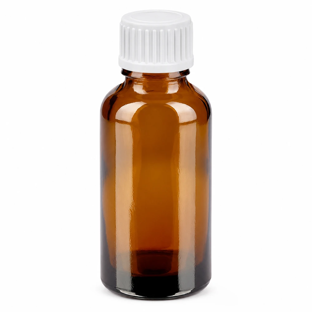 Compacte 30ml apothekersfles bruin met precies 0,9mm druppelaarinzet wit