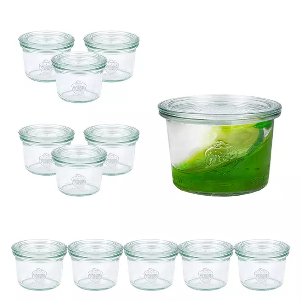 Set van 12 Weck 80ml bekers met 12 glazen deksels Set van 12 Weck 80ml bekers met 12 glazen deksels