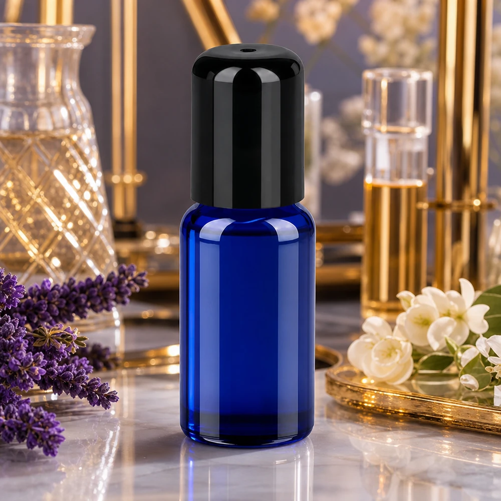 Navulbare glazen roller 20ml BlueLine STD met duurzame zwarte kogeldop