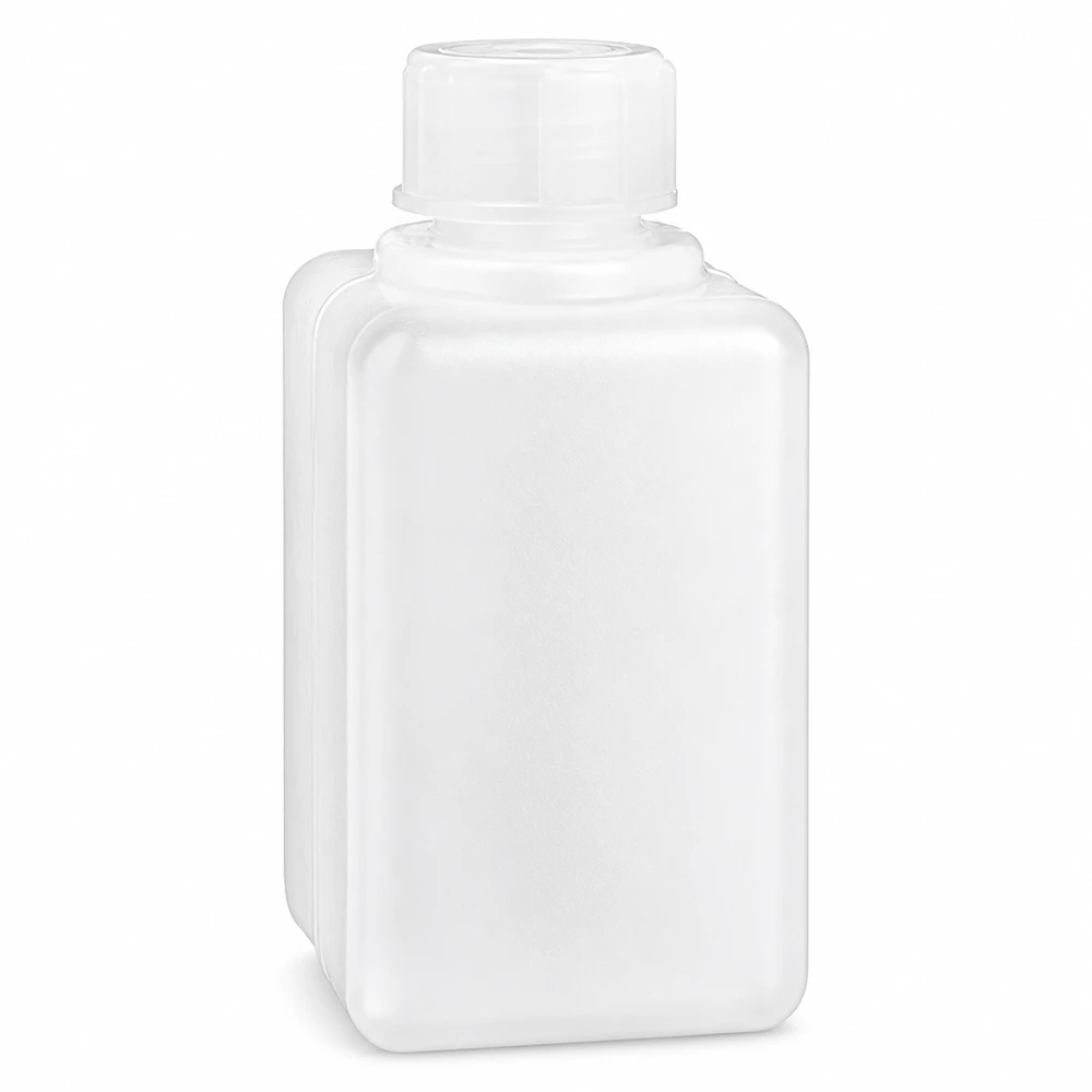 Witte PE-HD-fles van 50 ml met smalle hals en schroefdop voor chemische stoffen