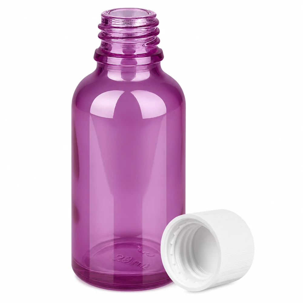 Transparante paarse fles 30ml met standaard dop - veelzijdig voor vloeistoffen