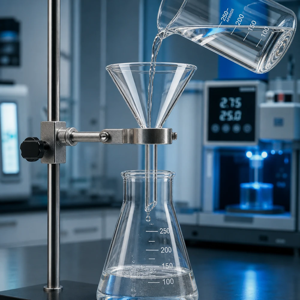 Wetenschappelijke glazen trechter 55mm transparant voor chemische laboratoriumanalyses en filtratie