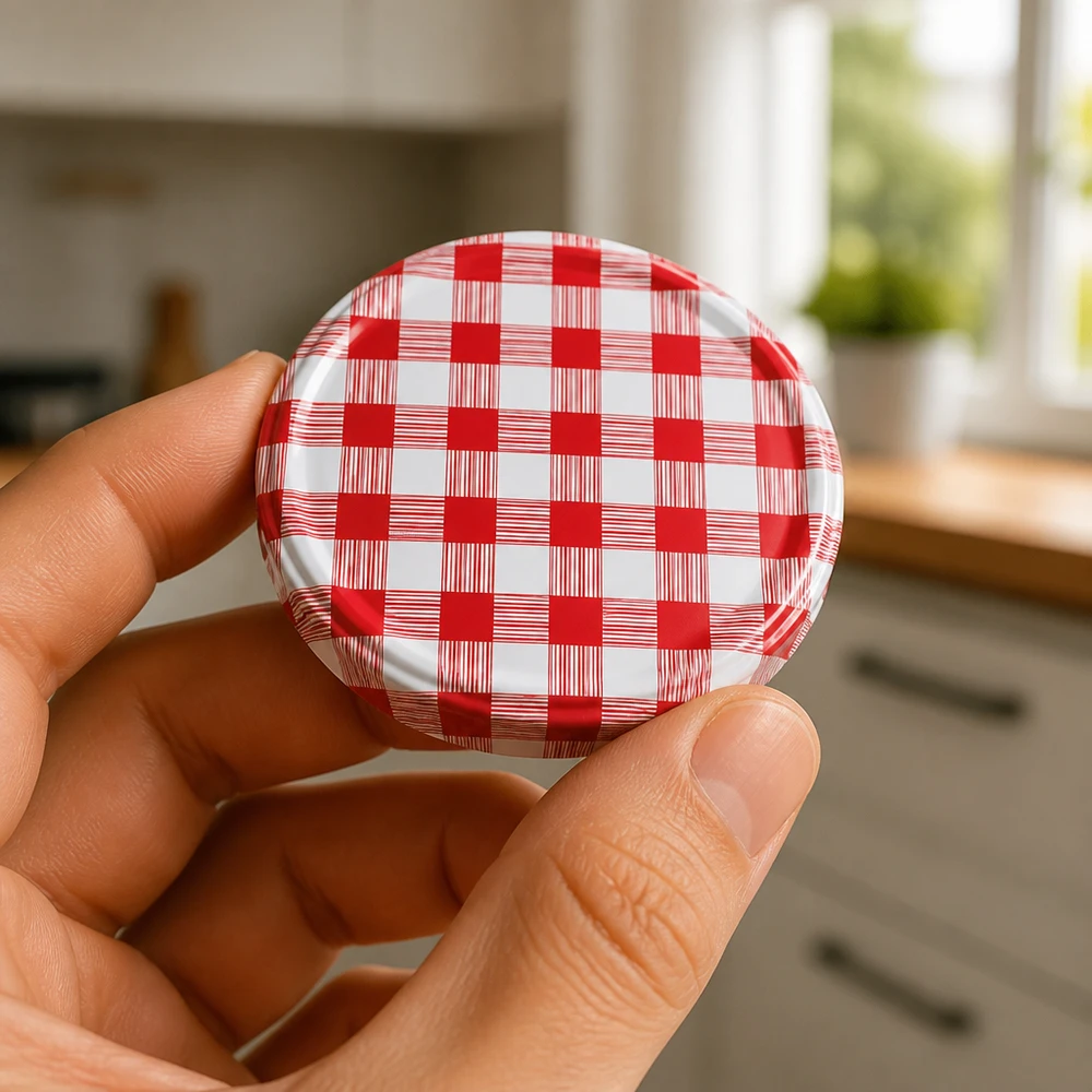 Twist-off-deksel 82 mm, ruitjespatroon, rood-wit, voor jam en conserven