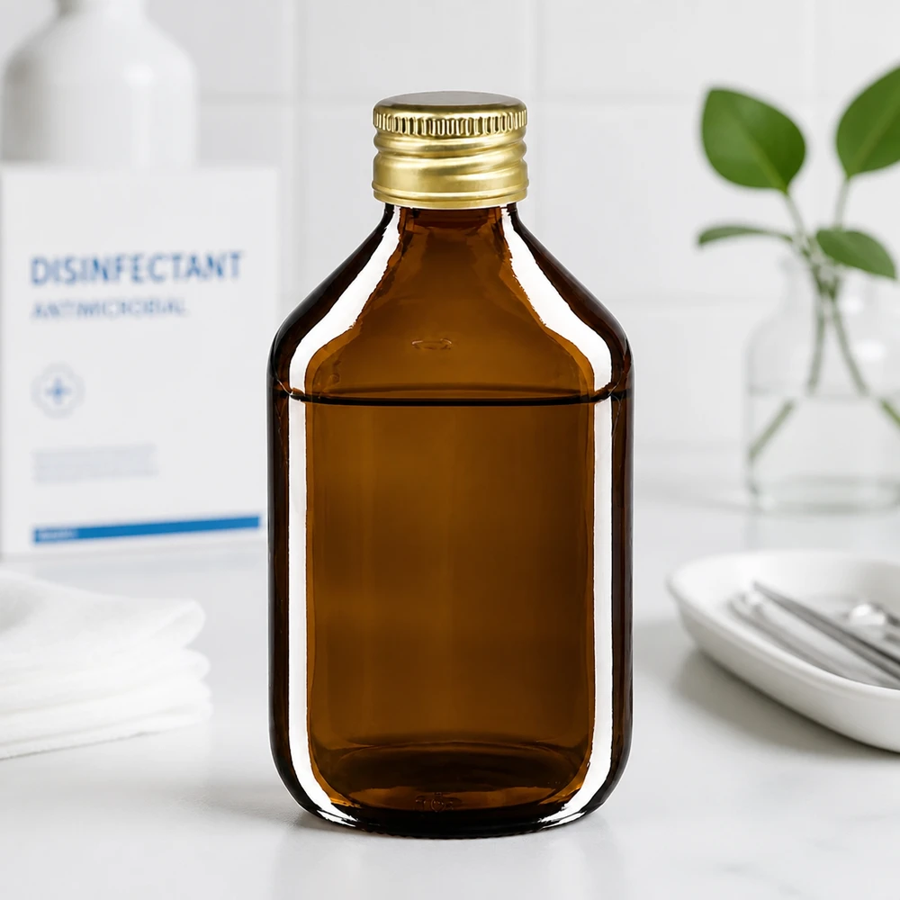 300 ml Euro-medicijnfles bruin met gouden aluminium sluiting 300 ml Euro-medicijnfles bruin met gouden aluminium sluiting