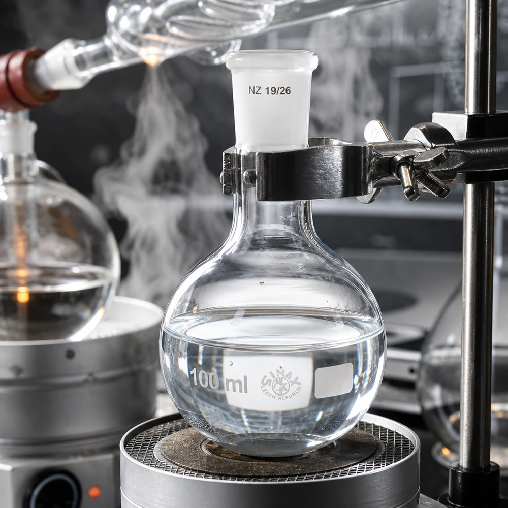 Staande kolf 100ml met ergonomische ronde vorm - chemisch bestendig glas en NS 19/26 geslepen verbinding