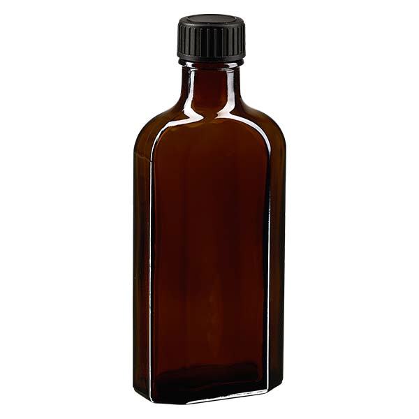 125 ml bruine meplatfles met DIN 22 monding, inclusief schroefsluiting DIN 22 zwart van EPE 125 ml bruine meplatfles met DIN 22 monding, inclusief schroefsluiting DIN 22 zwart van EPE