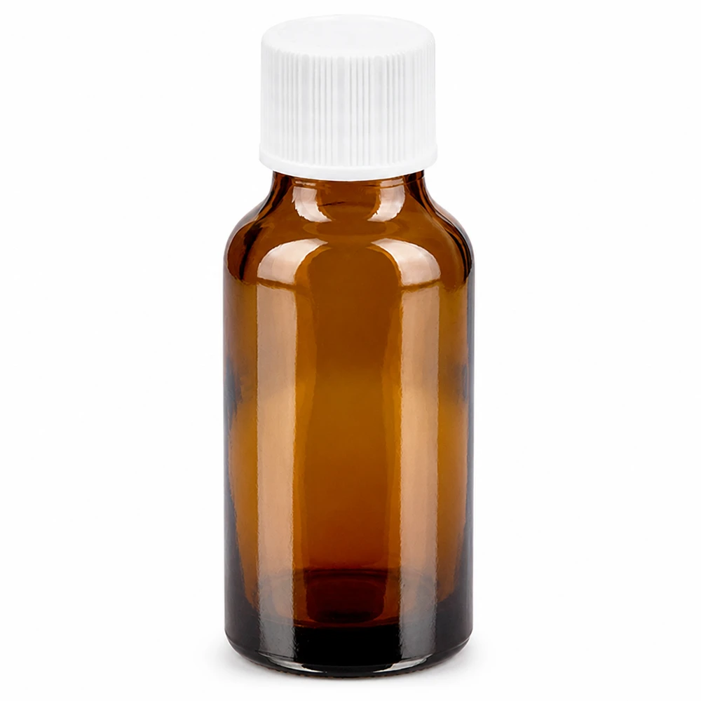 20ml fles 11mm SV wit STD BrownLine UT18/20 UV-beschermende glazen fles 20ml in bruin met witte dop voor apotheek