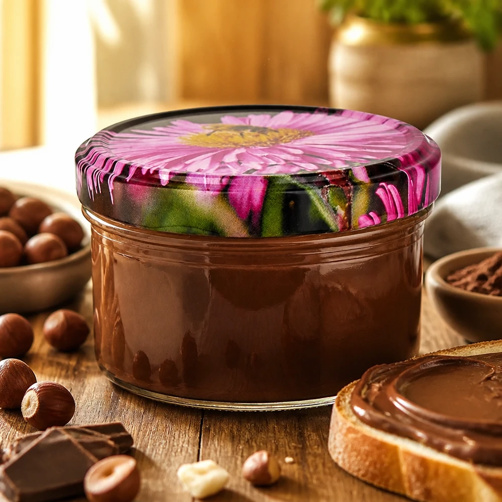 Rond glas van 186 ml + BasicSeal-deksel 'Blüte' UNiTWIST Ronde glazen pot BasicSeal Blüte 186 ml UNiTWIST, ideaal voor zelfgemaakte chocoladepasta
