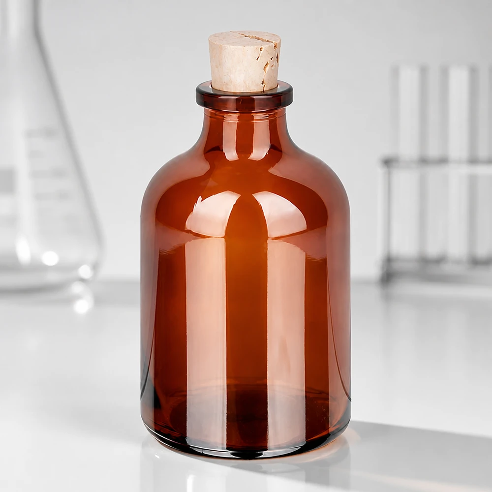 Injectiefles bruin glas 50ml met kurk 11/14mm Bernsteinfarbene Laborflasche 50ml mit Kork für Proben und Reagenzien