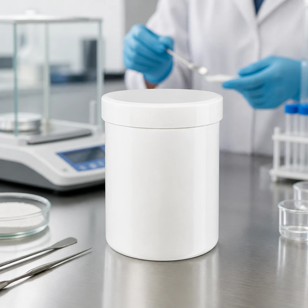Lagerstabiele apothekerspot van 100 g, gemaakt van wit PP, ideaal voor zalven, crèmes en pasta’s