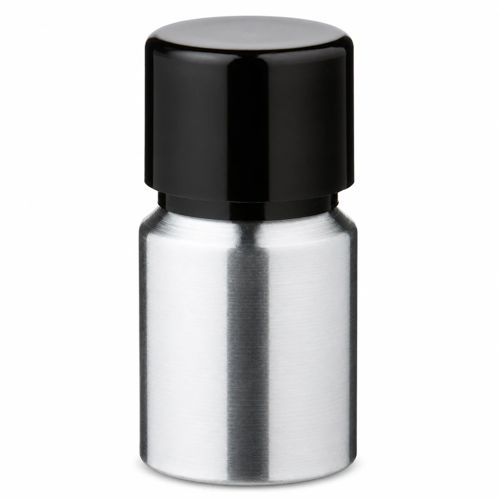Compact 10ml flesje van geborsteld aluminium, ideaal voor op reis en onderweg