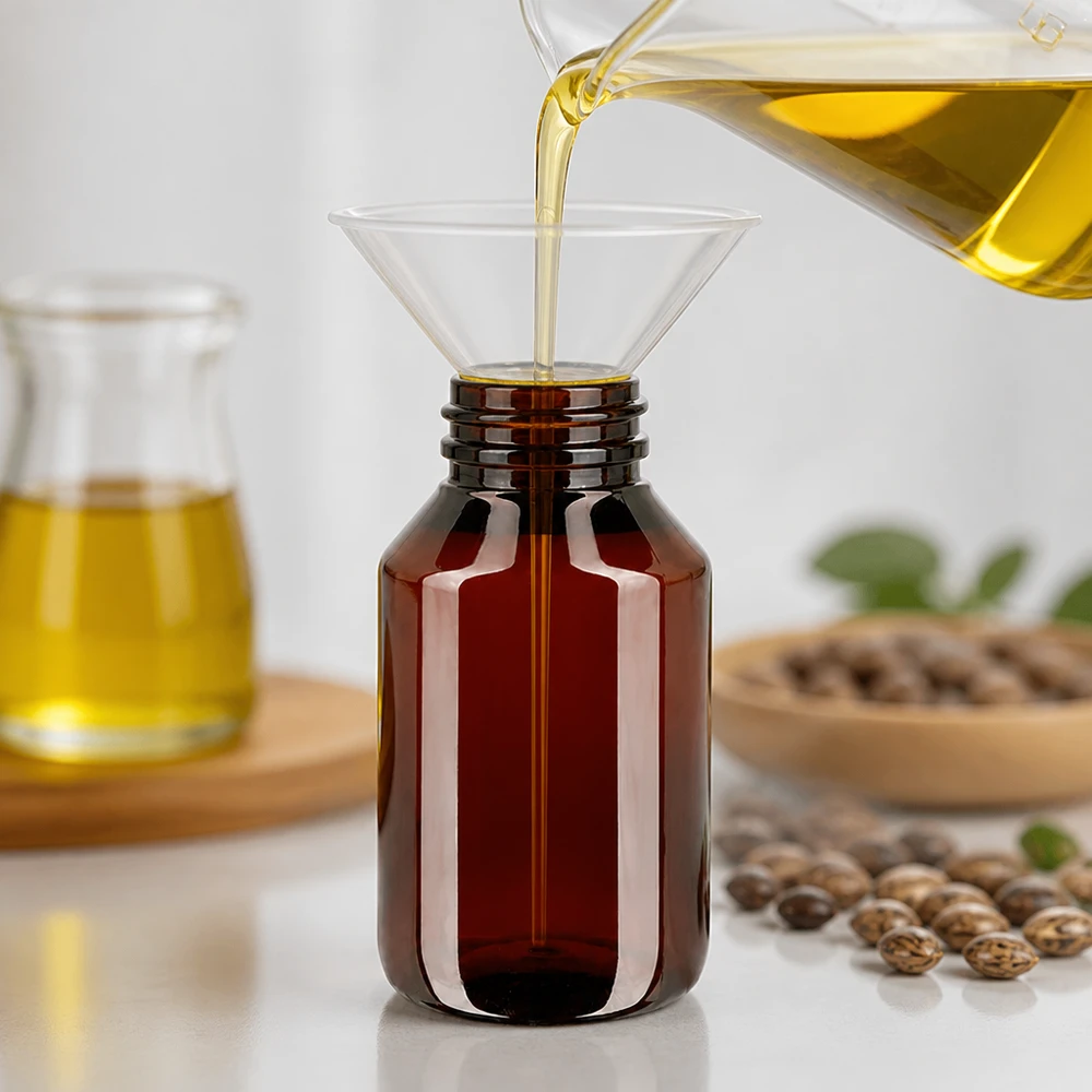 Aroma-flesje van 50 ml in bruin met kindveilige verzegeling voor etherische oliën