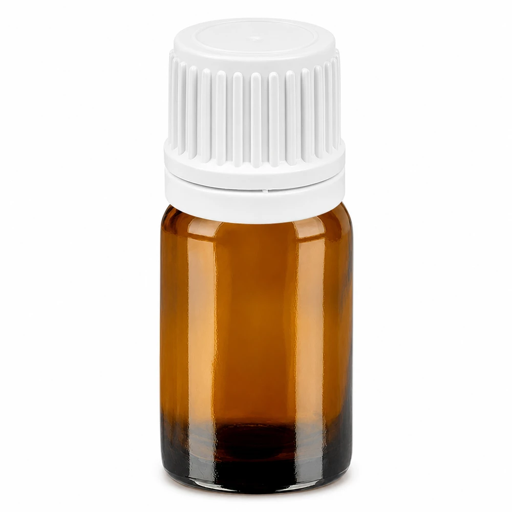 5ml druppelflesje bruin met witte dop voor het nauwkeurig doseren van vloeistoffen
