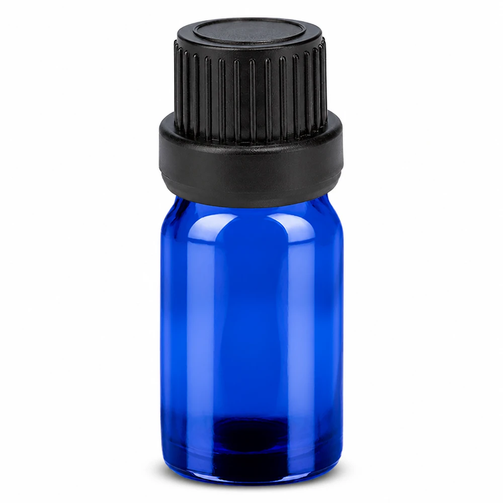 Compact 5ml monsterflesje blauw met 11mm zwarte dop voor laboratorium en analyse