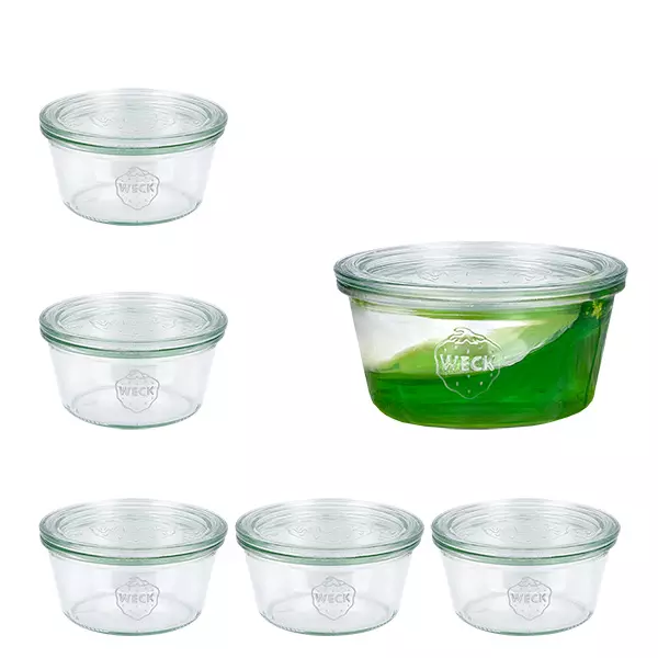 Set van 6 Weck glazen bekers 290ml laag, 1/5L glazen Set van 6 Weck glazen bekers 290ml laag, 1/5L glazen