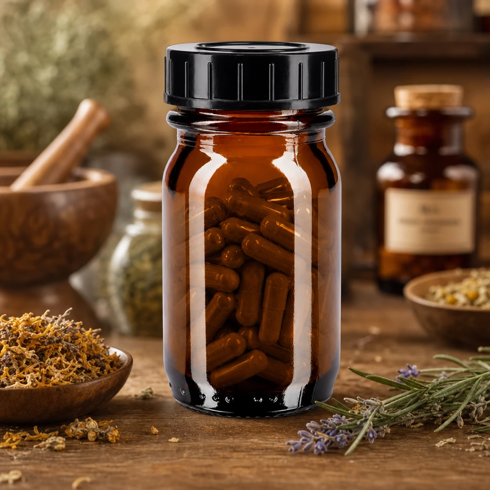 30 ml apothekersflesje van UV-beschermend amberkleurig glas met praktische schroefdop