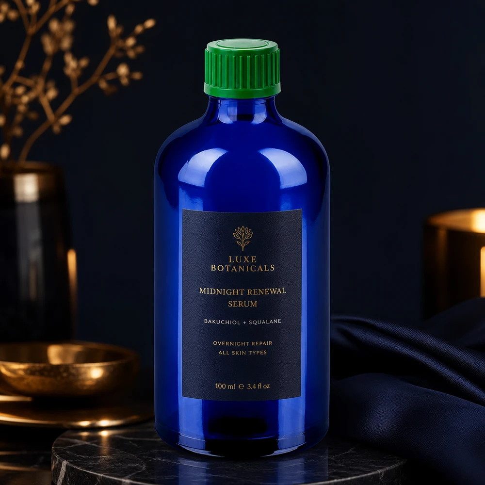 100ml druppelfles 0.8mm groen STD BlueLine UT18/100 Robuuste blauwe glazen fles 100ml met duurzame groene plastic dop voor veilig bewaren