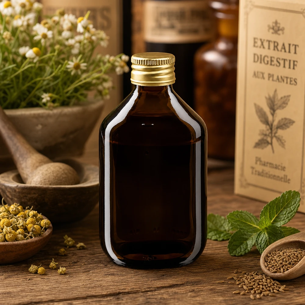 Compacte 300 ml medicijnfles van UV-beschermend amberkleurig glas met praktische schroefdop