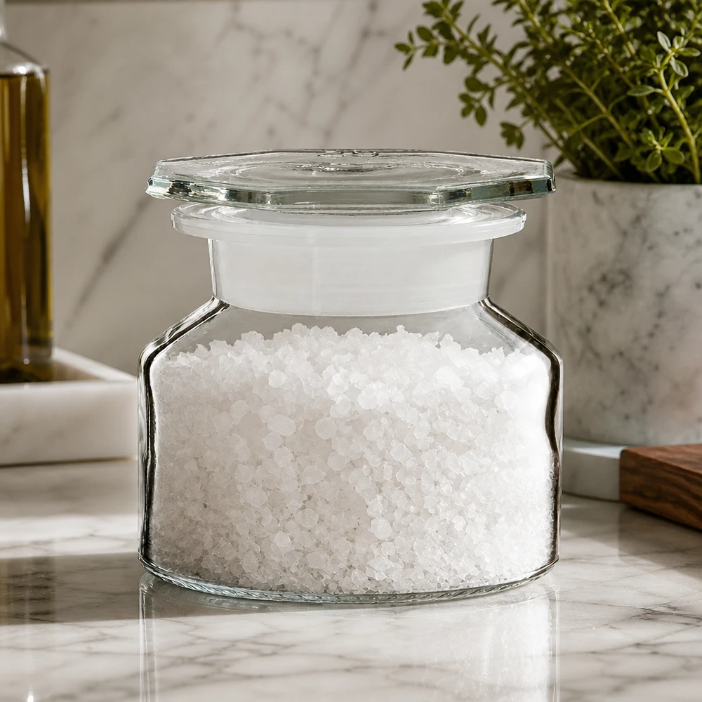 Vierkante bodem, glas met brede hals, 50 ml, ideaal voor het bewaren van zeezout in de keuken
