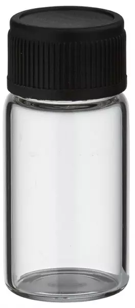 Minifles 3 ml helder met zwarte schroefsluiting incl. afdichting Minifles 3 ml helder met zwarte schroefsluiting incl. afdichting
