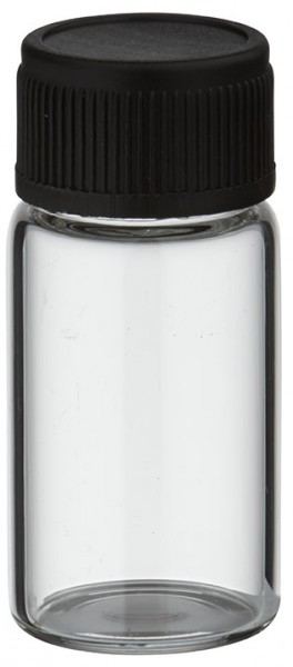 Minifles 3 ml helder met zwarte schroefsluiting incl. afdichting Minifles 3 ml helder met zwarte schroefsluiting incl. afdichting