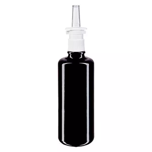 Fles van violet glas 50 ml met neusverstuiver wit Fles van violet glas 50 ml met neusverstuiver wit