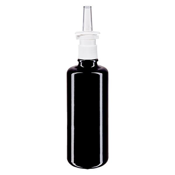 Fles van violet glas 50 ml met neusverstuiver wit Fles van violet glas 50 ml met neusverstuiver wit