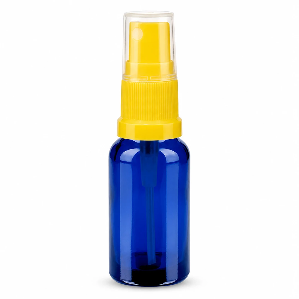 20ml spuitfles geel/tr. STD BlueLine UT18/20 Glazen sprayflacon van hoge kwaliteit 20 ml met gele spraykop voor etherische oliën