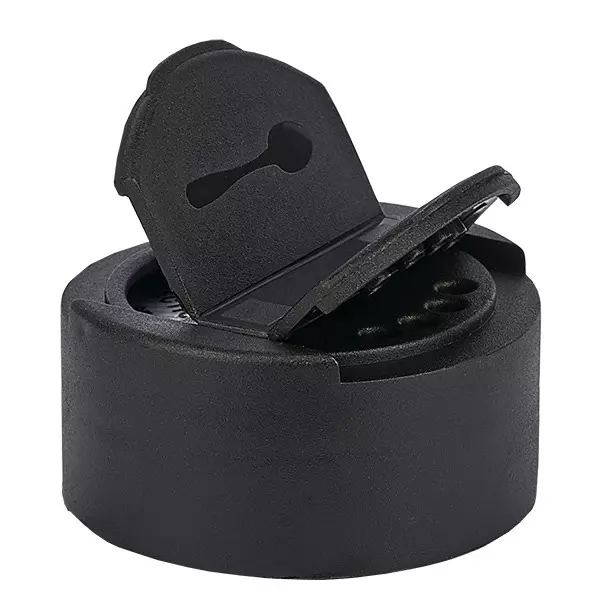 Zout/kruidenpot deksel met dubbele opening zwart - Dubbel: 4 gaten ø3mm en 1 gat ø29mm. Draad 41mm. Klapscharnier. PP. Zout/kruidenpot deksel met dubbele opening zwart - Dubbel: 4 gaten ø3mm en 1 gat ø29mm. Draad 41mm. Klapscharnier. PP.